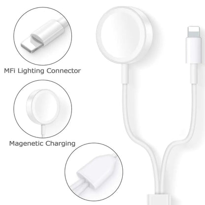 White two-in-one wireless watch charger with USB cable connector