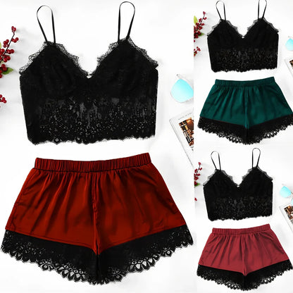 Women's split lace lingerie set in burgundy with rabbit hair fabric and stripe detailing