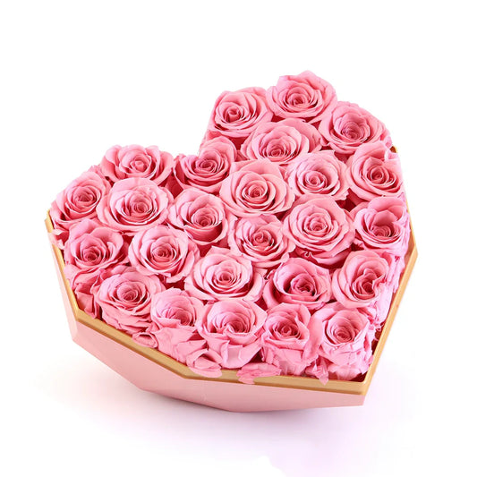 Preserved silk flower gift box with roses in pink, red or red ash, large 25x20x18cm or small 15x15x14cm for Valentine's Day