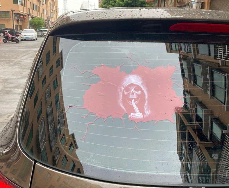 Spooky Halloween car decal with a skull design, perfect for adding a haunting touch to your vehicle or living space