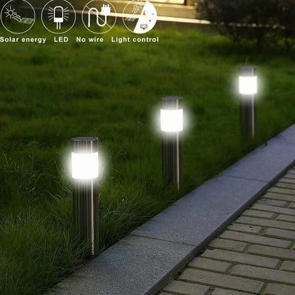 Solar cylindrical lawn light 23cm tall with 5.5cm diameter for garden pathway illumination
