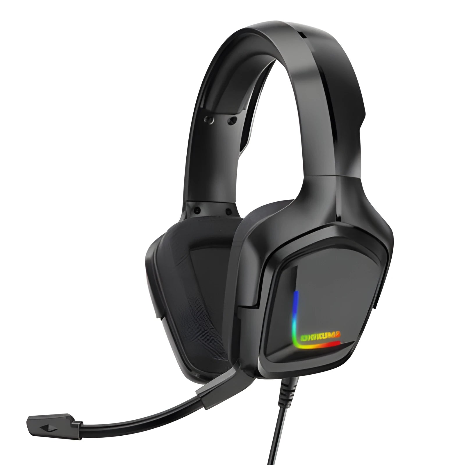 K20 RGB luminous wired gaming headset with cloth earmuffs and braided cable in black, grey, or white.