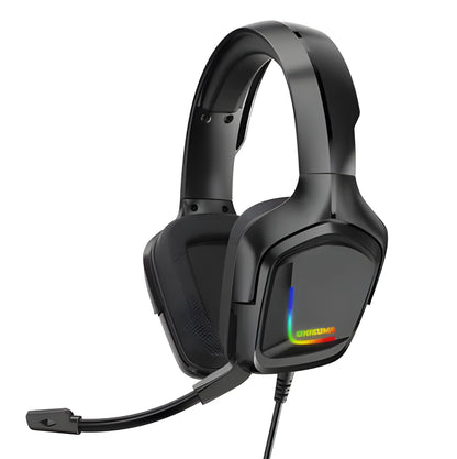 K20 RGB luminous wired gaming headset with cloth earmuffs and braided cable in black, grey, or white.