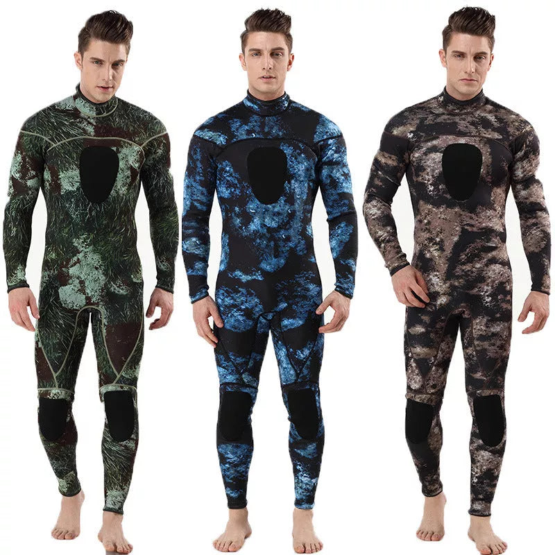 Men's 3MM neoprene diving suit with camouflage pattern for cold water diving