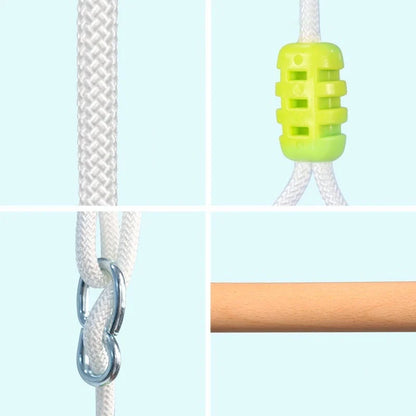 Infant Hanging Chair with blue and white canvas, adjustable ropes, and detachable cushion