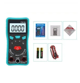 Green automatic digital multimeter with LED display, backlight, and a rear kickstand.