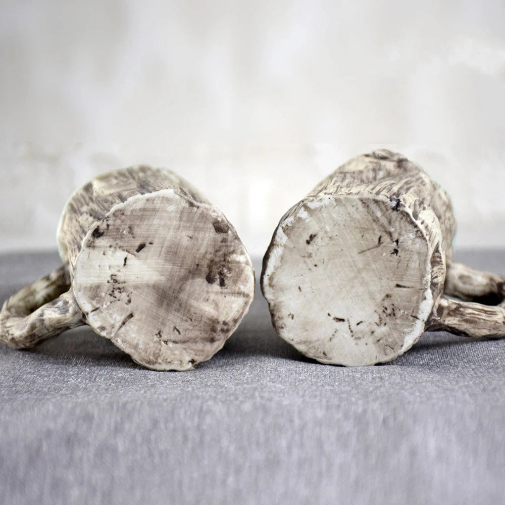 Irregular shaped bark-textured ceramic mug with 300ml capacity for hot drinks