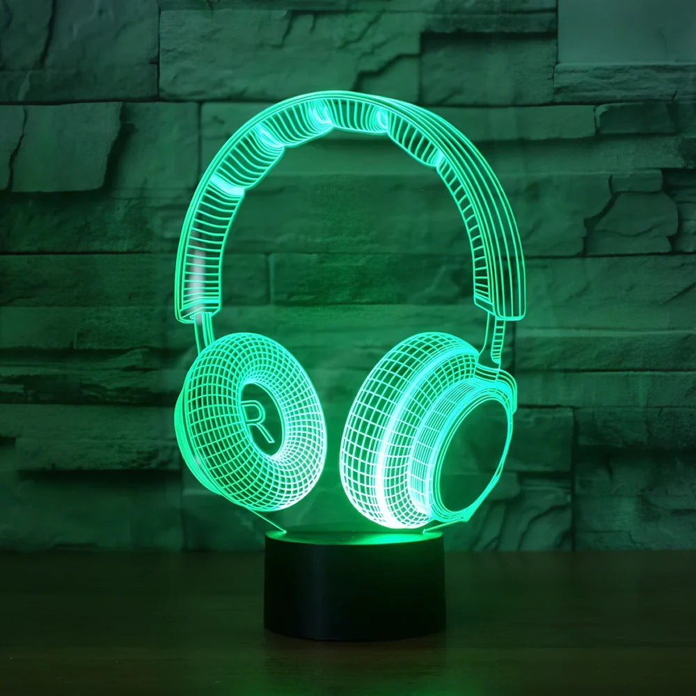 Stereo earphone design table lamp with acrylic shade and touch controls in multiple colour options
