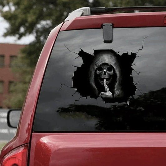 Spooky Halloween car decal with a skull design, perfect for adding a haunting touch to your vehicle or living space