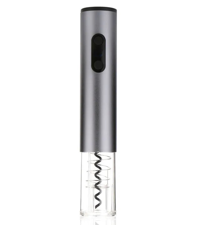 Silver automatic electric wine bottle opener with integrated foil cutter