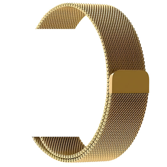 Stainless steel metal link strap for Apple Watch on a wrist, showing deployment clasp and polished finish