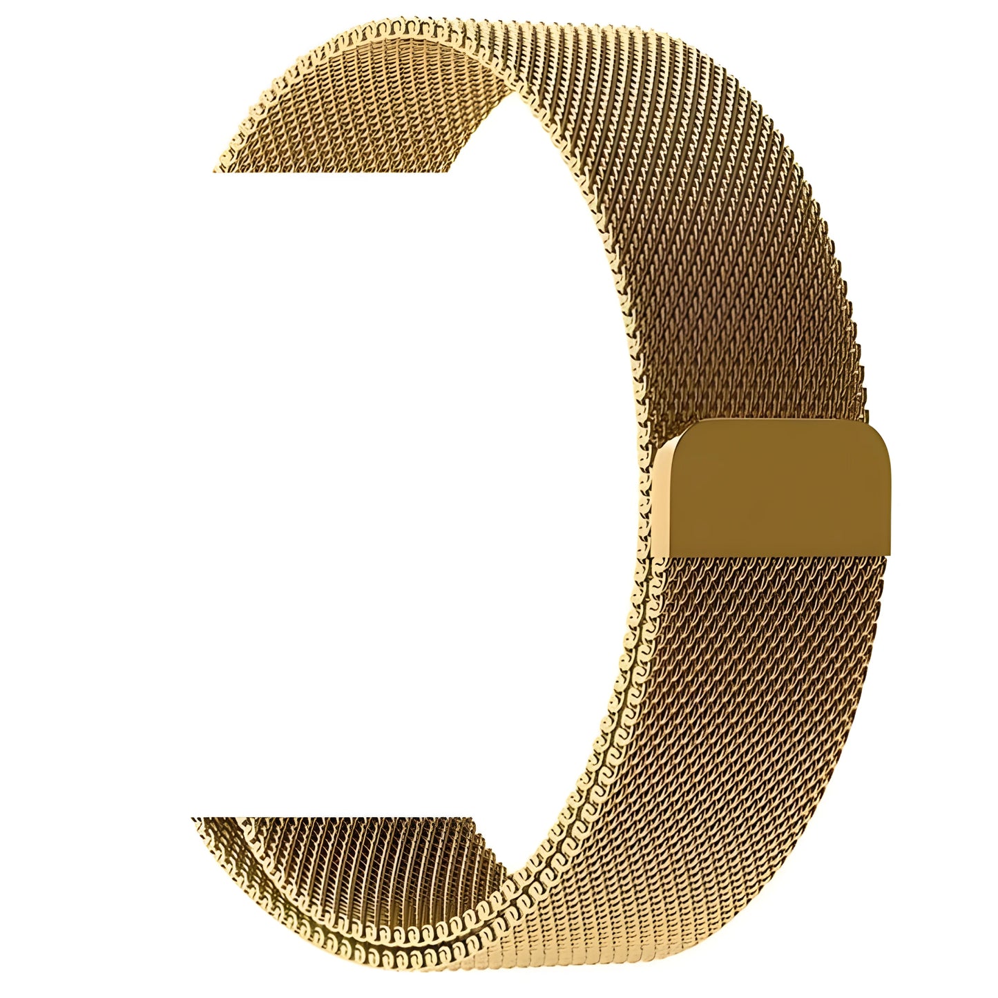 Stainless steel watch strap with metal links and buckle, shown in silver finish.