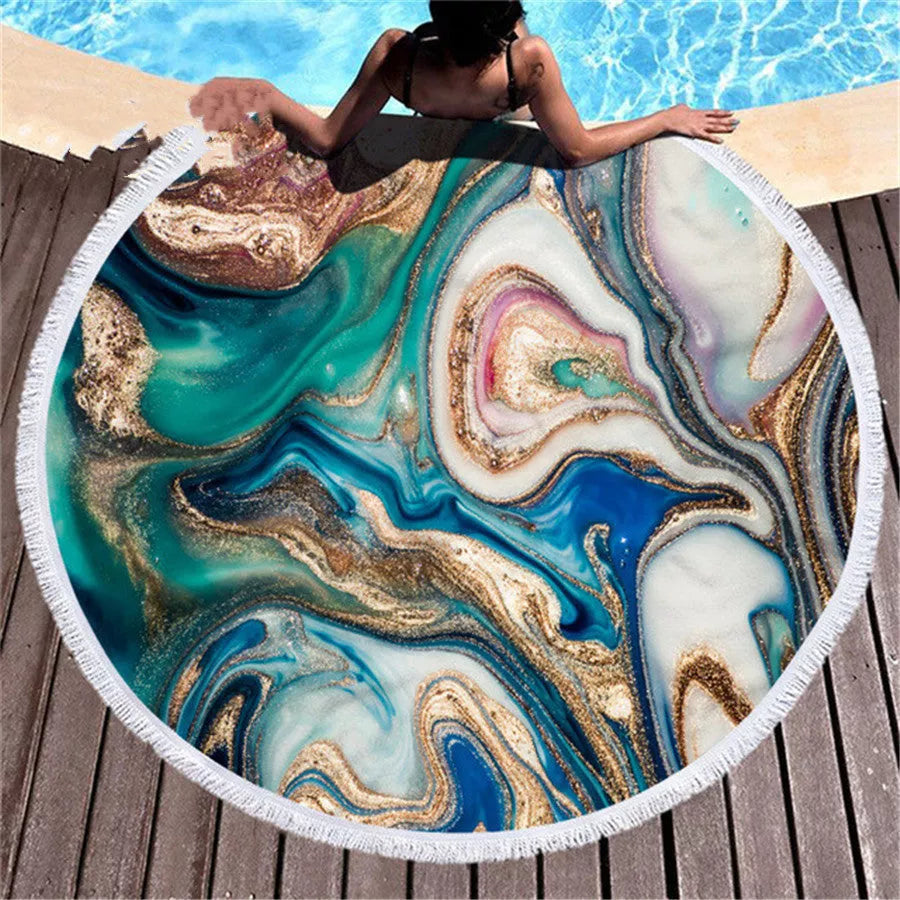 Marbling beach towel with unique pattern, made from quick-dry microfiber, perfect for beach and pool use