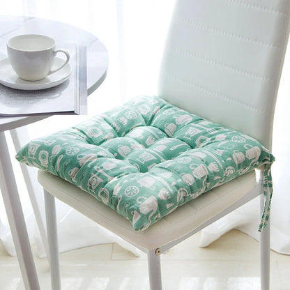 Comfortable Linen-Cotton Chair Cushion with a variety of vibrant patterns and designs, perfect for indoor and outdoor use.