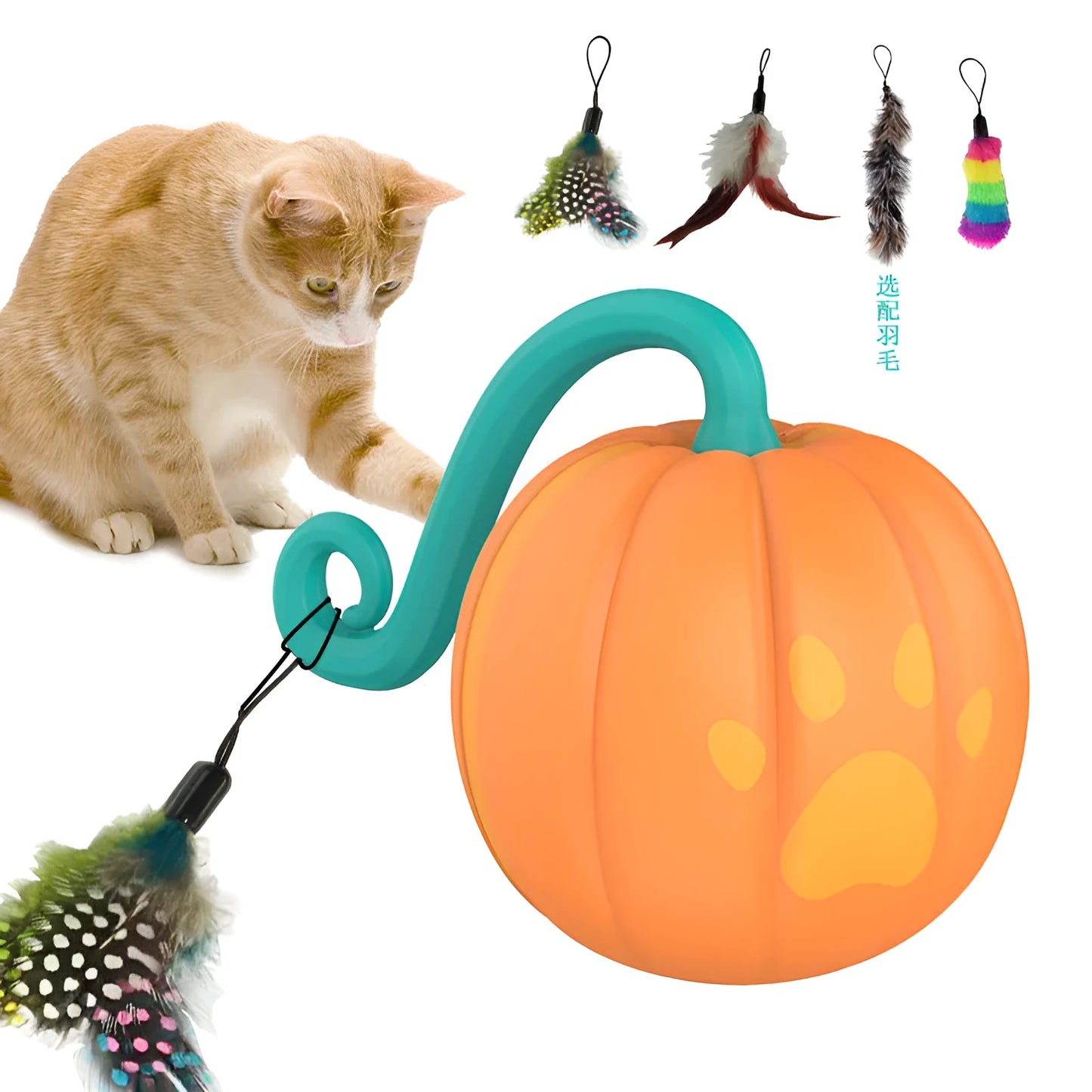 Electric cat teasing ball with automatic rolling motion and flashing LED lights in plastic construction