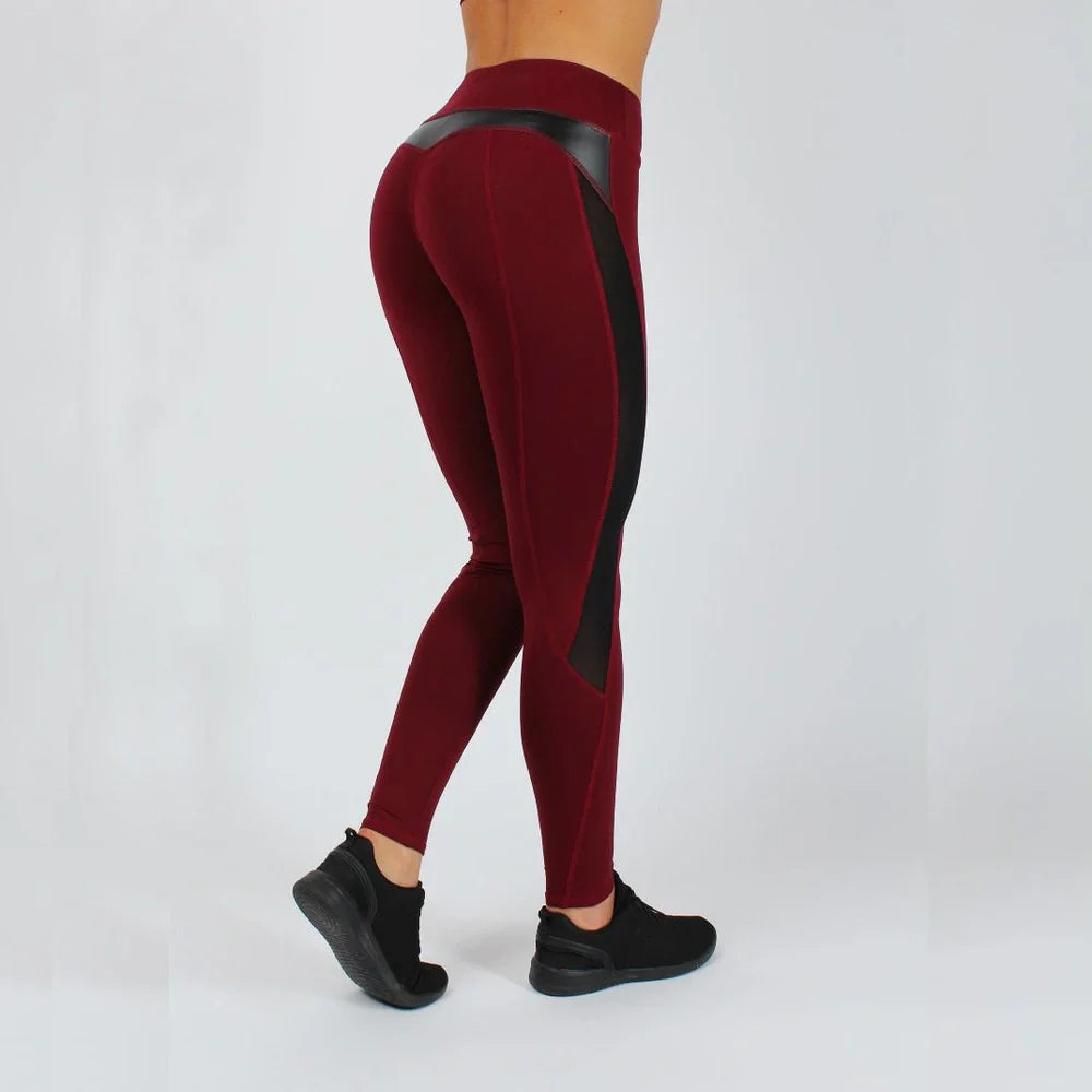 High waist sports leggings in four colours with polyester fibre construction and Asian sizing