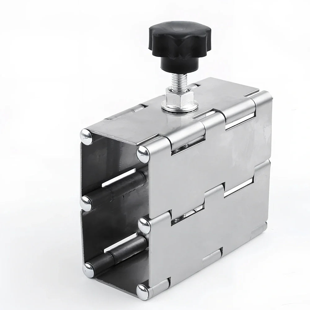 Metal tile levelling tool with hinge mechanism for height adjustment during installation