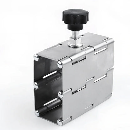 Metal tile levelling tool with hinge mechanism for height adjustment during installation