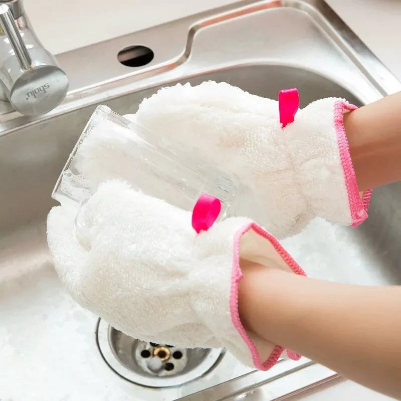 Thick microfiber dishwashing gloves for heavy-duty cleaning, one size fits hands 7-10cm wide