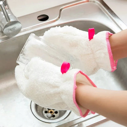 Thick microfiber dishwashing gloves for heavy-duty cleaning, one size fits hands 7-10cm wide
