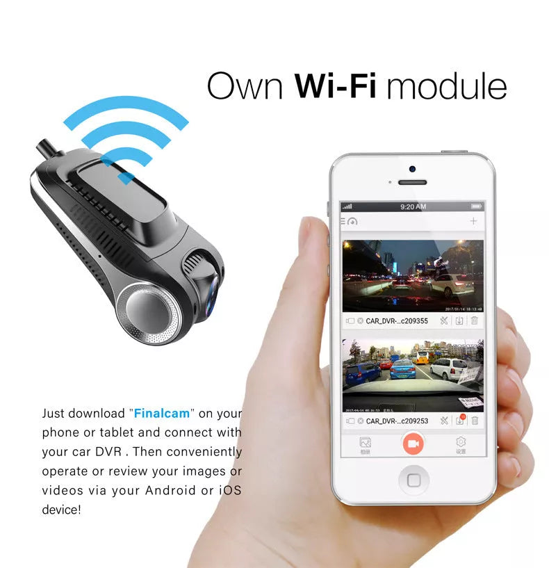 Black FHD1080P night vision dash cam with wide-angle lens