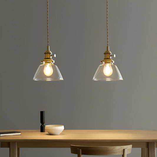 American retro pendant light fixture with warm LED bulb in six colour options