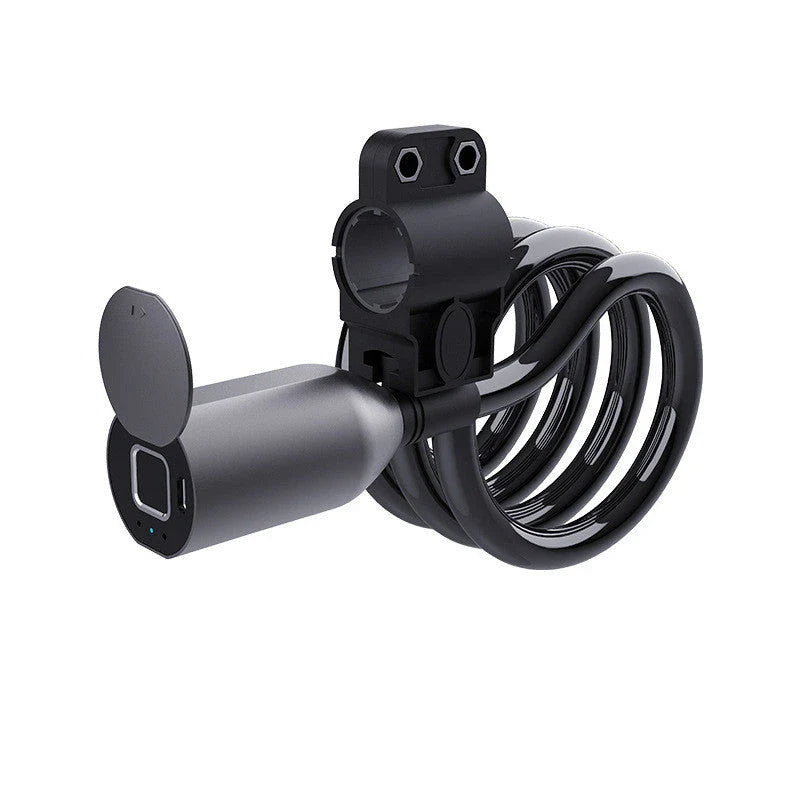 Fingerprint Bluetooth smart bike lock with anti-theft cable for secure bicycle, motorcycle, and outdoor sports storage