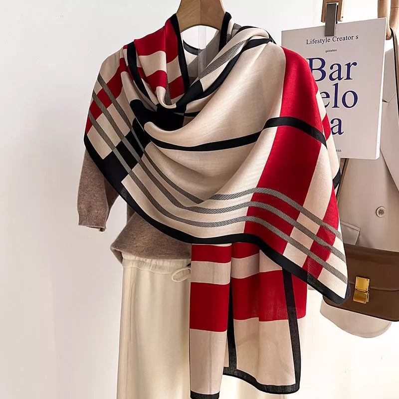 Winter scarf with unique tie-dye design in beige or khaki, 66 by 178 cm