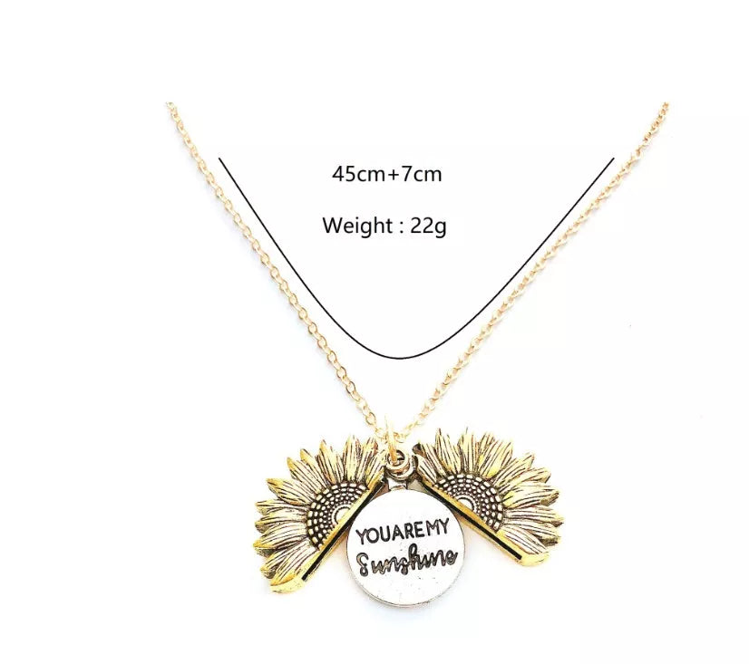 Sunflower Double Lettering Necklace in ancient gold, silver, and rose gold with adjustable chain