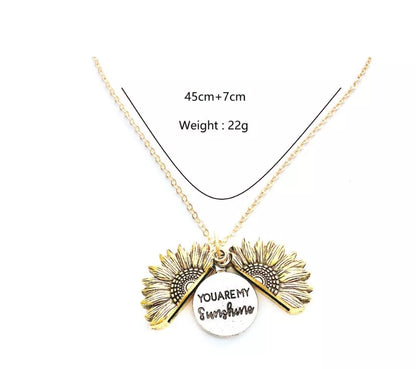 Sunflower Double Lettering Necklace in ancient gold, silver, and rose gold with adjustable chain