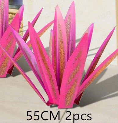 Handmade rustic tequila agave metal sculpture with blue highlights for garden or home decor