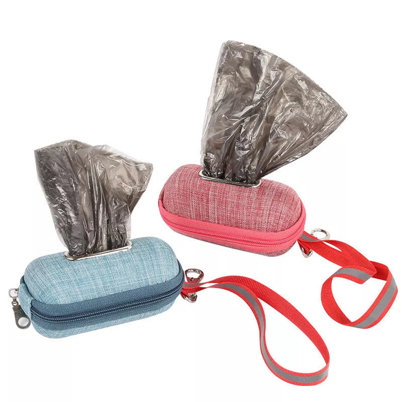 Portable dog poop bag dispenser in dark grey, rose red, or lake blue with EVA and dragon dance cloth construction