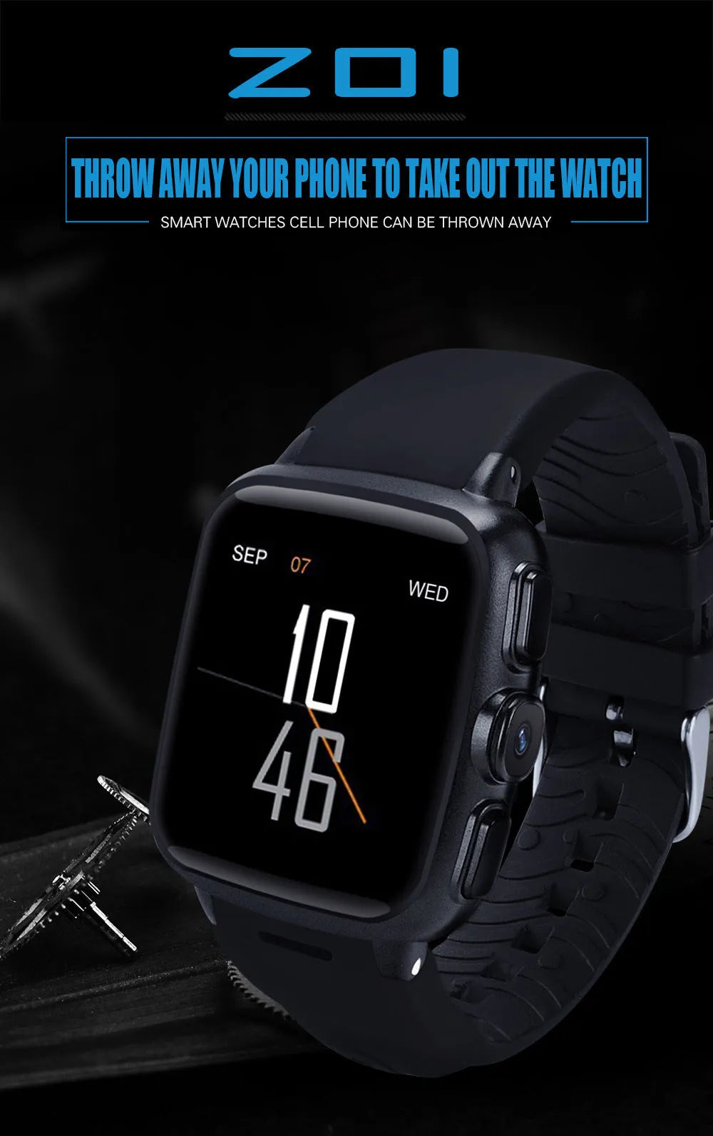 Z01smart watch in black or white with 1.54-inch HD screen and USB 2.0 port