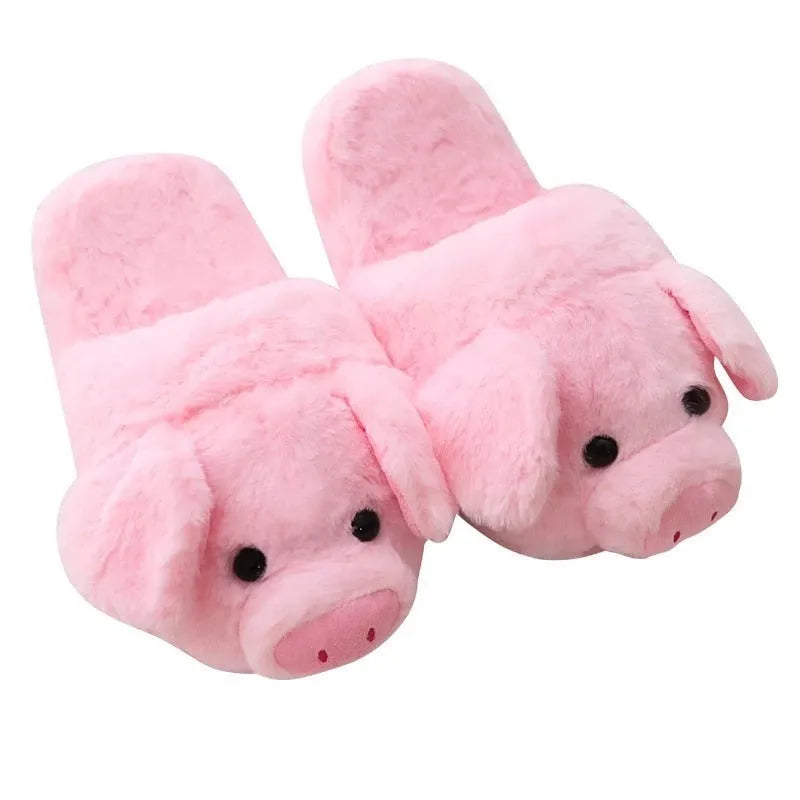 Pink pig-shaped floor slippers with short plush fabric and PP cotton filling, sizes 36-39