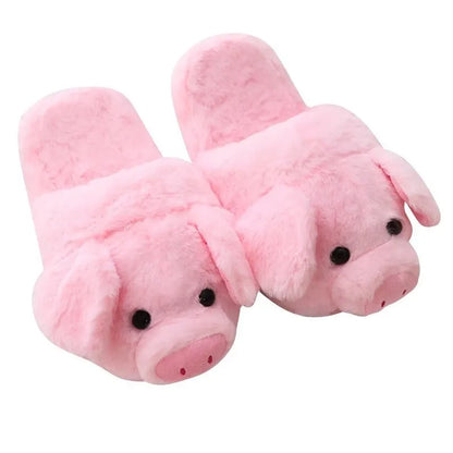 Pink pig-shaped floor slippers with short plush fabric and PP cotton filling, sizes 36-39