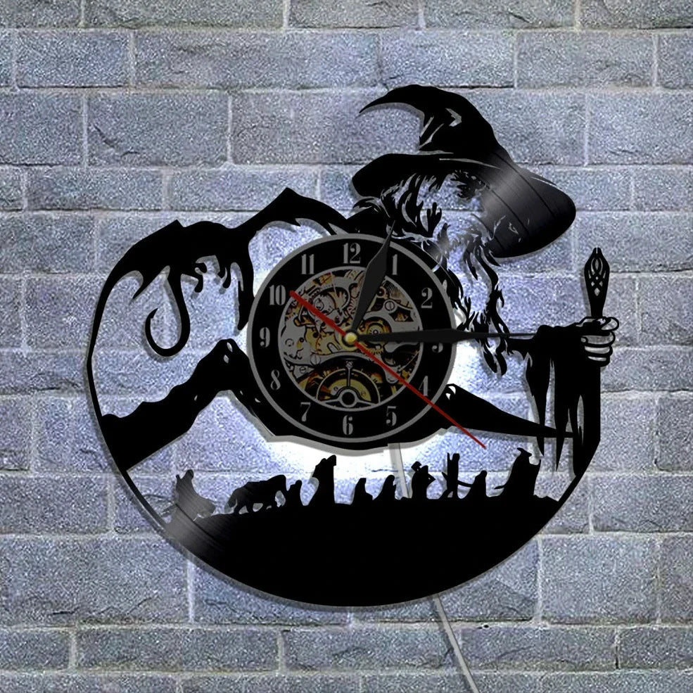 Black 30cm vinyl record wall clock with quartz pointer display and plastic shell, modern decorative design for home or office