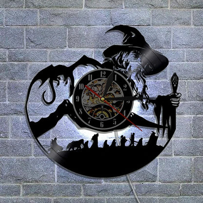 Black 30cm vinyl record wall clock with quartz pointer display and plastic shell, modern decorative design for home or office