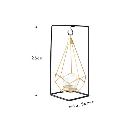 Geometric wrought iron candle holder in choice of 10 colours for home wall or table decoration