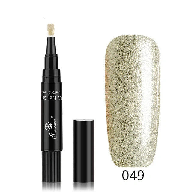 3-in-1 Gel Nail Varnish Pen with Glitter for One-Step Nail Art