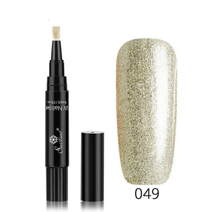 3-in-1 Gel Nail Varnish Pen with Glitter for One-Step Nail Art