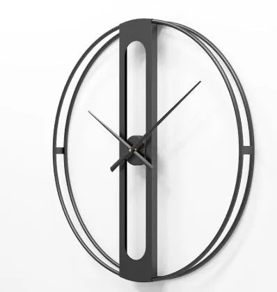 Round metal wall clock with 50cm diameter in black or gold finish showing battery compartment