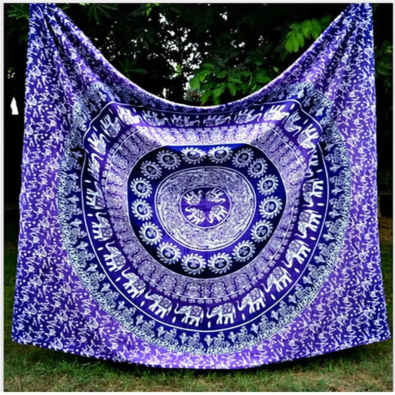 3D digital printing polyester elephant mandala tapestry in vibrant colors