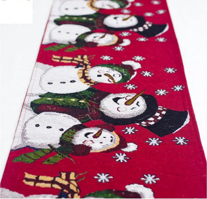 Christmas Elk Snowman Table Runner with festive design for holiday decor
