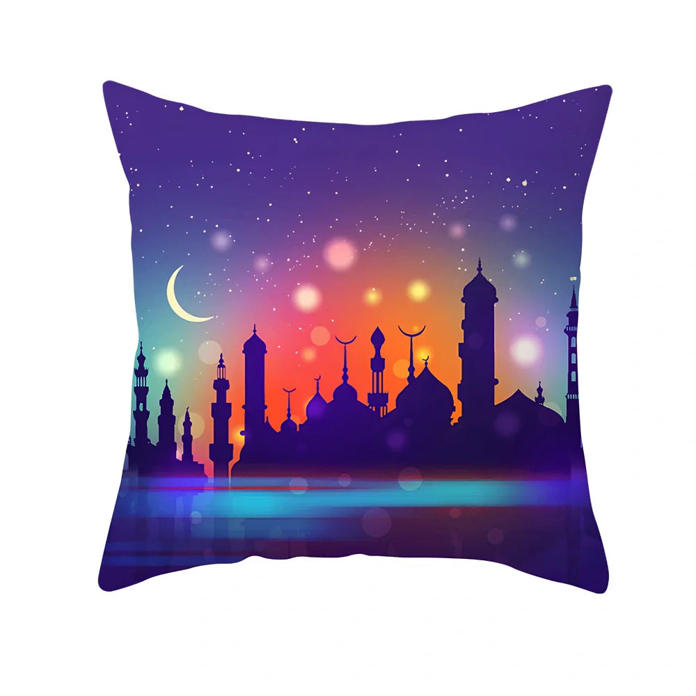 Single-sided digital printed peach skin pillowcase measuring 44cm for Ramadan Eid decor