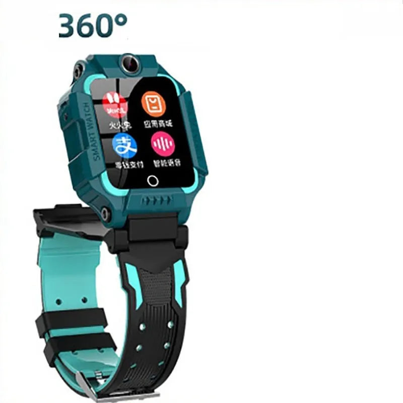 Z6 children smart watch with silicone strap, 128 x 128 touchscreen, and colour options in blue, pink, purple, and red