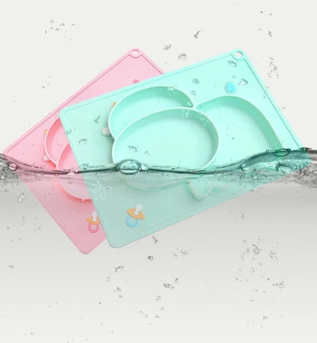 Green silicone baby bowl with suction base and crab cartoon design, 28cm diameter