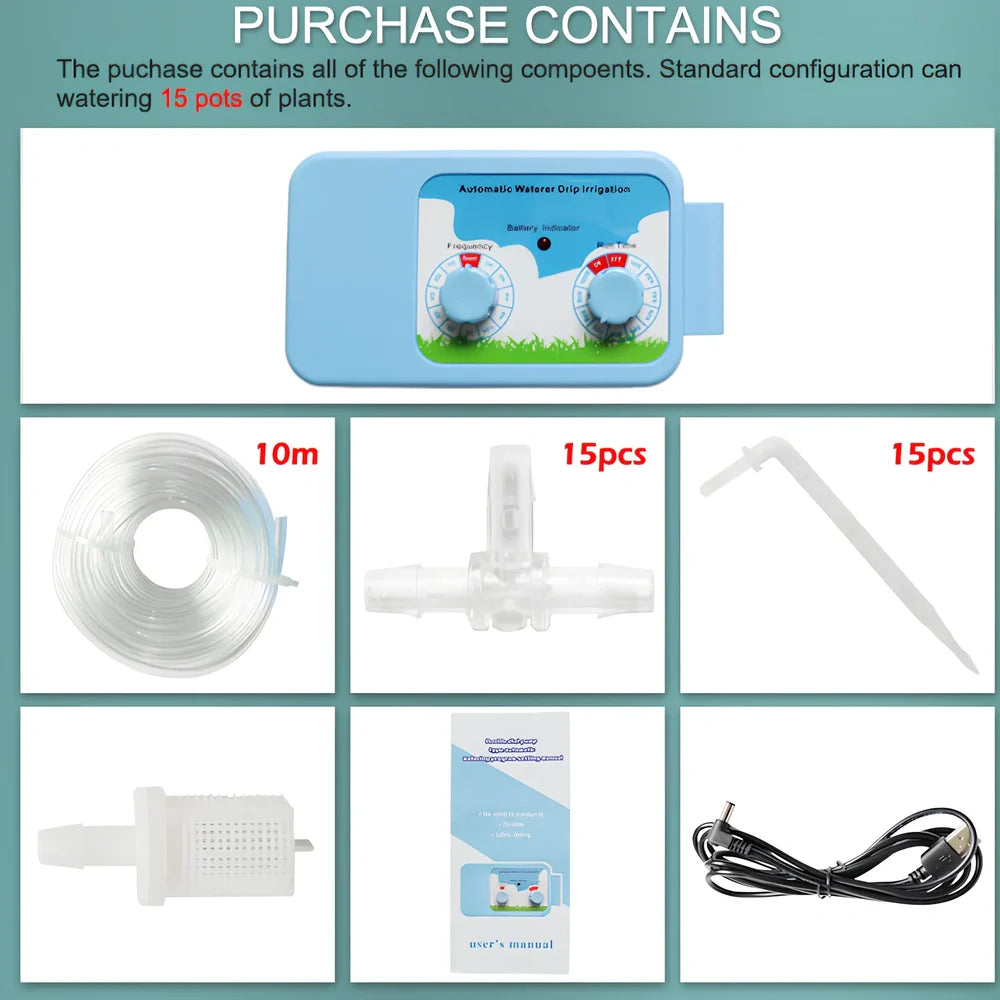 Blue plastic garden irrigation controller with smart timing for automated watering systems