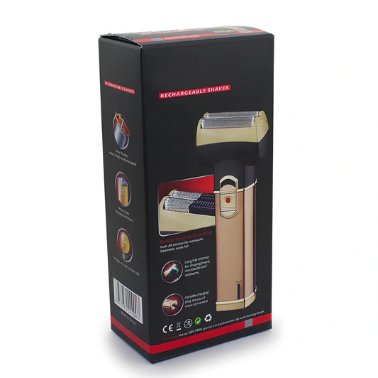 Rechargeable men's electric shaver with 13.8cm handle and compact 230g design