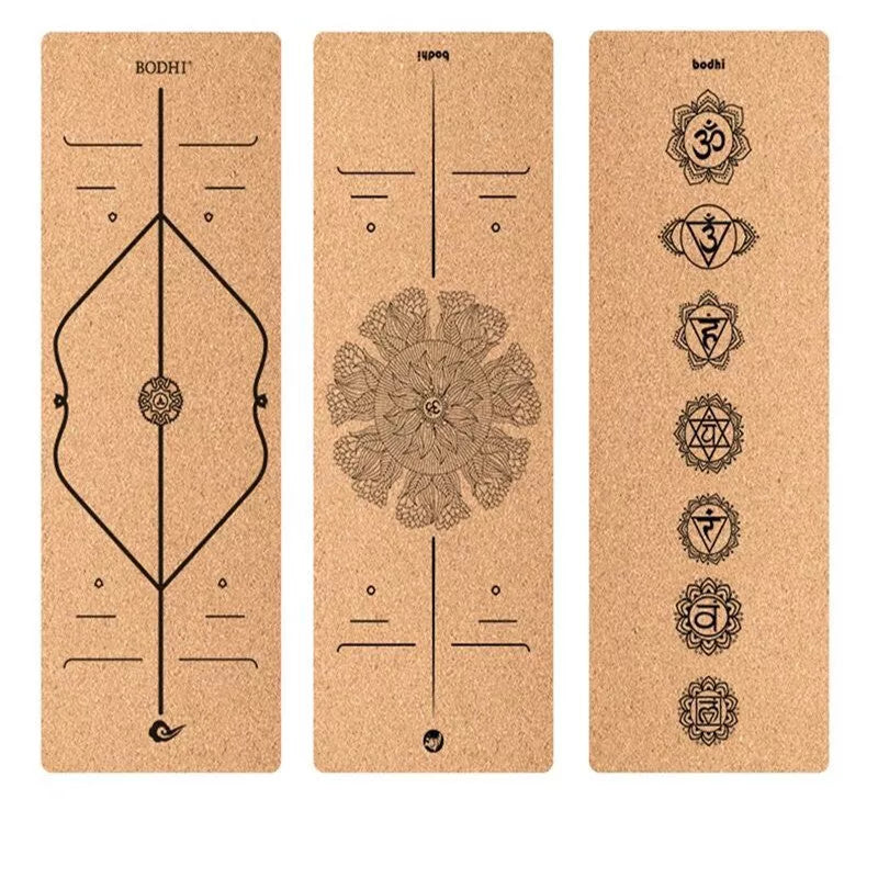 Cork and TPE yoga mat with asana guide lines, 183cm x 65cm x 6mm