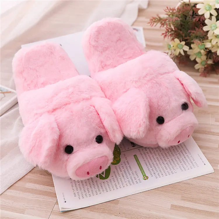 Pink pig-shaped floor slippers with short plush fabric and PP cotton filling, sizes 36-39